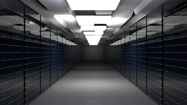 Server ruimte datacenter. 3D render — Stockfoto