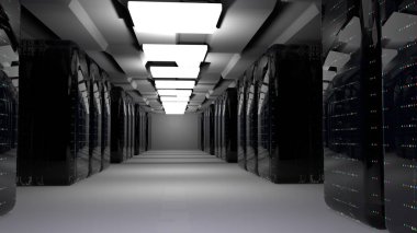 Sunucu odası veri merkezi. 3D render