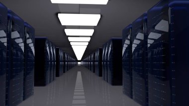 Sunucu odası veri merkezi. 3D render