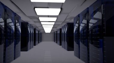 Sunucu odası veri merkezi. 3D render