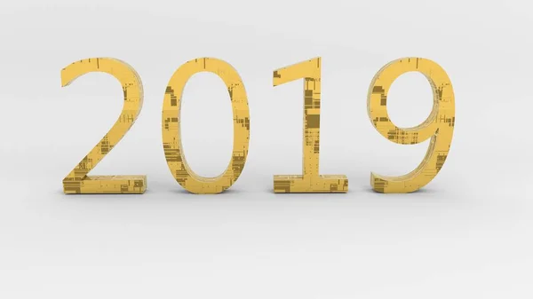 Новий рік 2019 року. Дивовижна науково-фантастична концепція. Незвичайна золота 3d ілюстрація — стокове фото