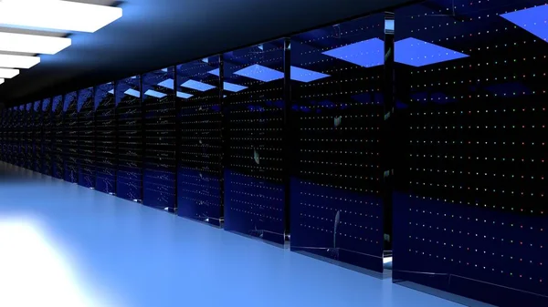 Serveru místnosti datového centra. 3D vykreslování — Stock fotografie