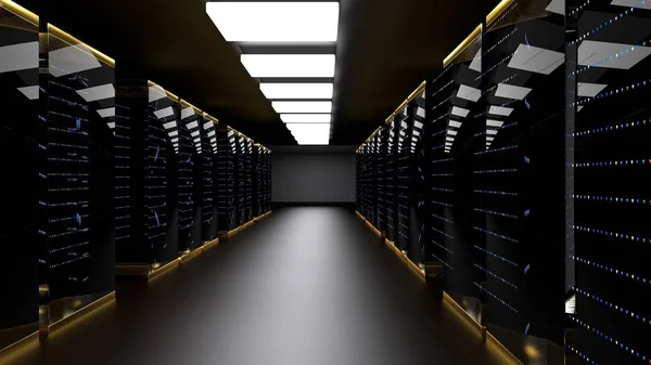 Sunucu odası veri merkezi. 3D render