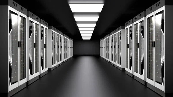 Data center della sala server. Rendering 3D — Foto Stock