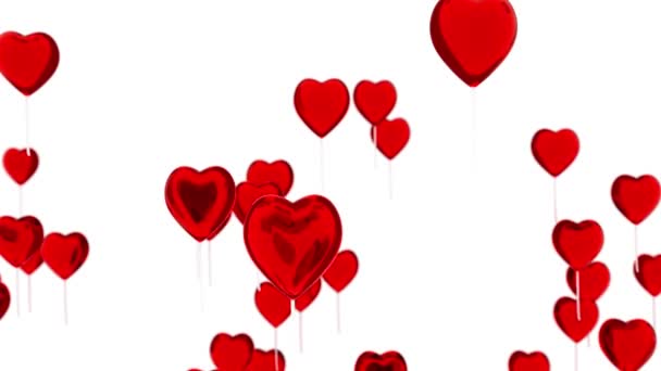 Літаючі кульки у формі серця. Романтичний фон для дня валентинки. 3D рендерингу — стокове відео
