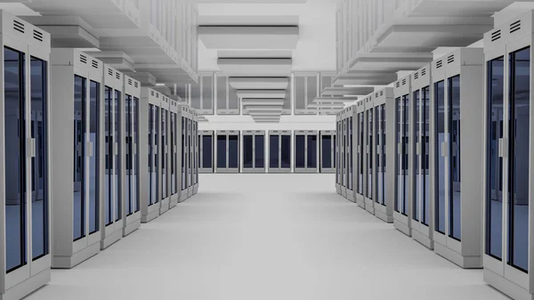 Centro de dados da sala do servidor. Renderização 3D — Fotografia de Stock