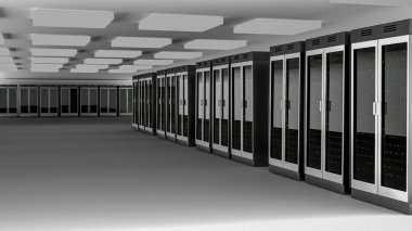 Sunucu odası veri merkezi. 3D render