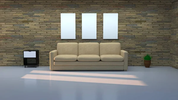 Frame mockup. Living room interior wall mockup. Wall art. 3d rendering, 3d illustration — Stock Photo, Image