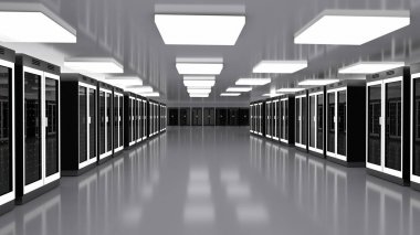 Sunucu odası veri merkezi. Datacenter donanım kümesi. Depolama bilgileriyle yedekleme, barındırma, ana bilgisayar, çiftlik ve bilgisayar rafı. 
