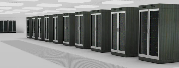 Server room data center. Backup, hosting, mainframe, farm and computer rack with storage information. — Stock Photo, Image