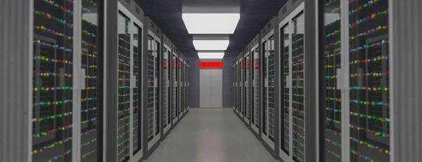 Центр обробки даних сервера. Резервне копіювання, хостинг, мейнфрейми, ферми та комп'ютерні стійки з інформацією про зберігання . — стокове фото