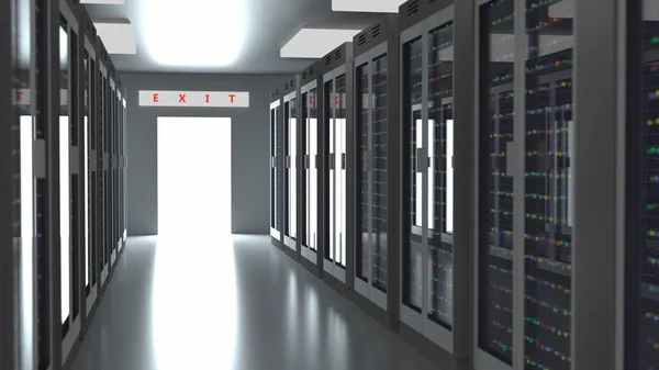 Centro de datos de la sala de servidores. Copia de seguridad, hosting, mainframe, granja y rack de computadoras con información de almacenamiento . — Foto de Stock