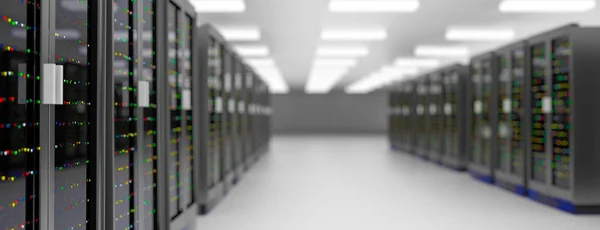 Server room data center. Backup, hosting, mainframe, farm and computer rack with storage information. — Stock Photo, Image