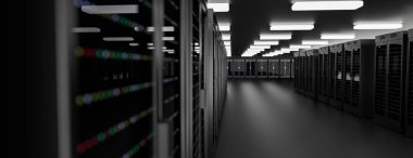 Sunucu odası veri merkezi. Depolama bilgileri ile yedekleme, barındırma, anabilgisayar, çiftlik ve bilgisayar raf. 
