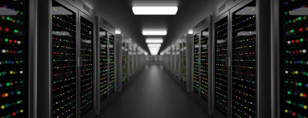 Server room datacenter. Back-up, hosting, mainframe, Farm en computerrek met opslaginformatie. — Stockfoto