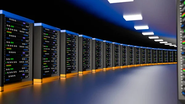 Serverhyllor Serverrummet Moln Datacenter Datacenter Hårdvara Kluster Säkerhetskopiering Hosting Stordator — Stockfoto