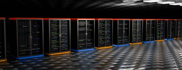 Serverové Regály Cloudovém Datovém Centru Serverové Místnosti Hardwarový Cluster Datového — Stock fotografie