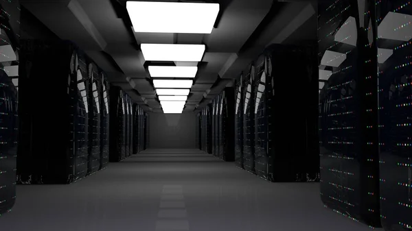 Servers Server Racks Server Cloud Data Center Datacenter Hardware Cluster — Stock Photo, Image