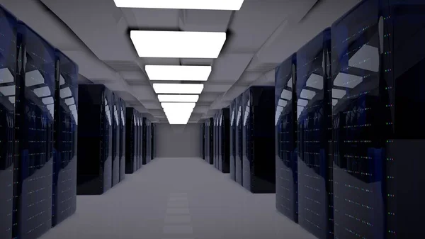 Tjänare Serverhyllor Serverns Molndatacenter Datacenter Hårdvara Kluster Säkerhetskopiering Hosting Stordator — Stockfoto