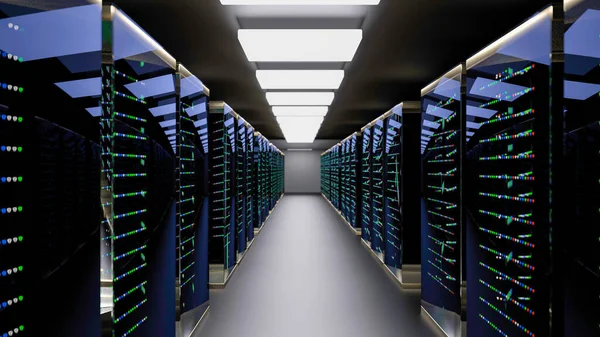 Serverhyllor Serverrummet Moln Datacenter Datacenter Hårdvara Kluster Säkerhetskopiering Hosting Stordator — Stockfoto