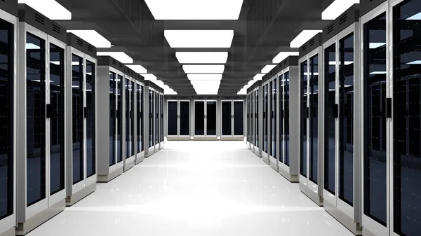 Serverhyllor Serverrummet Moln Datacenter Datacenter Hårdvara Kluster Säkerhetskopiering Hosting Stordator — Stockfoto