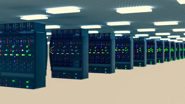 Серверні Стійки Хмарному Центрі Даних Серверної Кімнати Апаратне Кластерування Датацентру — стокове фото