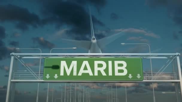 Letadlo přistávající v jemenu Marib — Stock video
