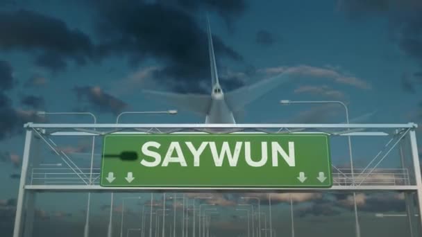 Letadlo přistávající v jemenu Saywun — Stock video