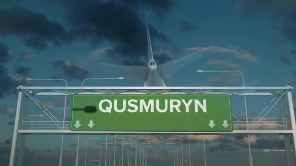 The plane landing in Qusmuryn kazakhstan — Stock Video