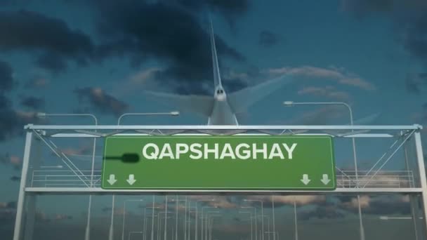 L'aereo che atterra in Qapshaghay kazakhstan — Video Stock