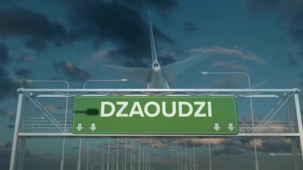 Letadlo přistávající v Dzaoudzi Mayotte — Stock video
