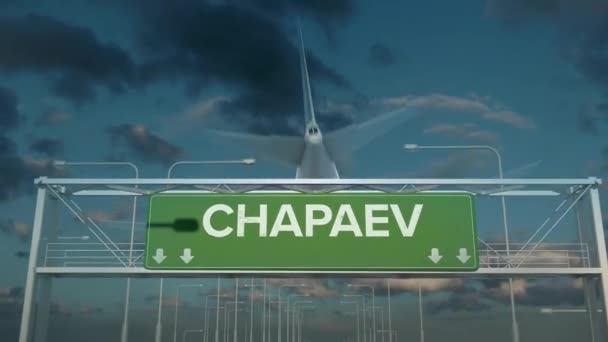Посадка самолета в Чапаевом Казахстане — стоковое видео