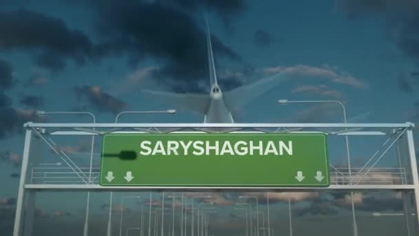 The plane landing in Saryshaghan kazakhstan — Stock Video