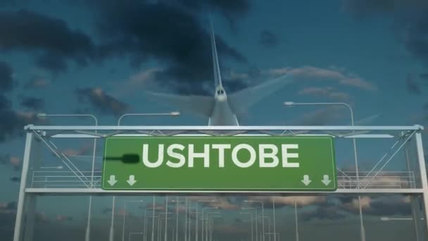 The plane landing in Ushtobe kazakhstan — Stock Video