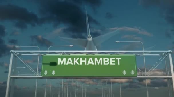 The plane landing in Makhambet kazakhstan — Stock Video