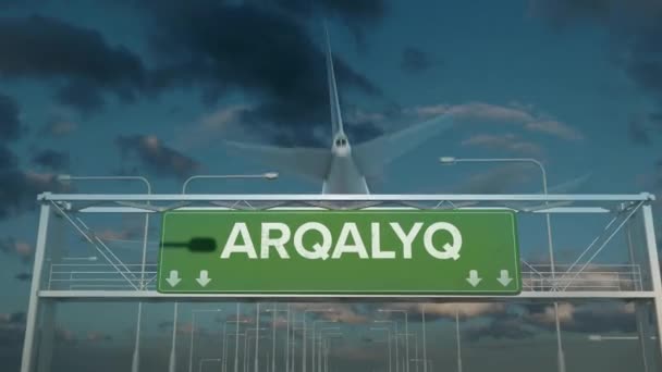 Az Arqalyq kazahsztánban leszálló repülőgép — Stock videók