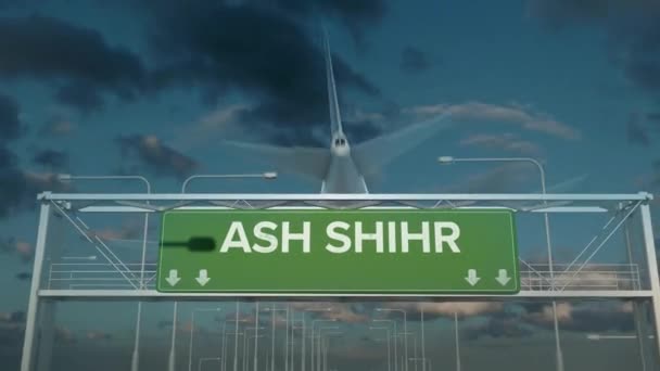 Letadlo přistávající v jemenu Ash shihr — Stock video