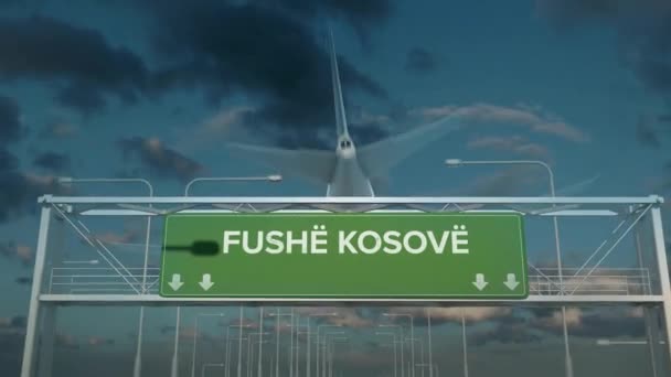 Letadlo přistávající ve Fushe kosove kosovo — Stock video