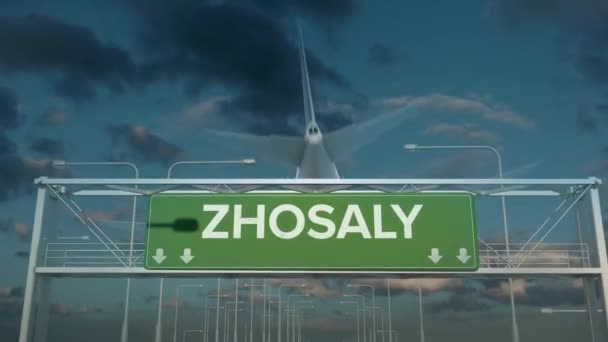 Het vliegtuig dat landt in Zhosaly kazachstan — Stockvideo