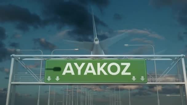 The plane landing in Ayakoz kazakhstan — Stock Video