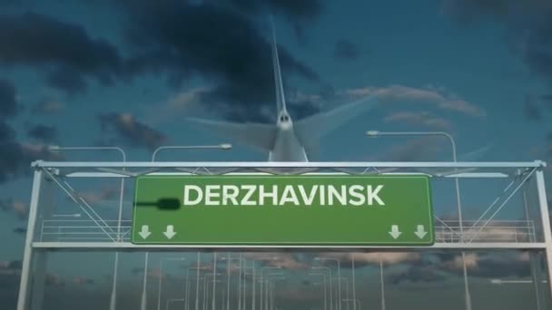 Das Flugzeug, das in Derschawinsk Kasachstan landet — Stockvideo