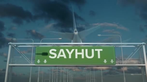 Το αεροπλάνο που προσγειώνεται στο Sayhut yemen — Αρχείο Βίντεο