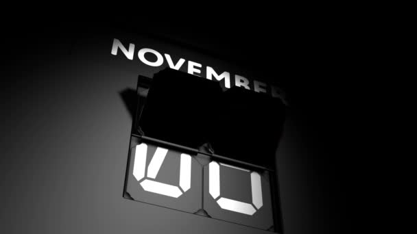 Datum van 9 november. digitale kalenderwijziging naar 9 november animatie — Stockvideo