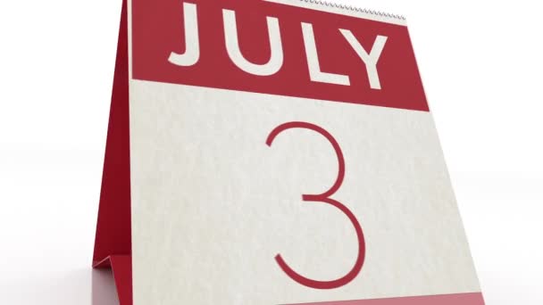 Дата 4 июля. изменение календаря на анимацию 4 июля — стоковое видео