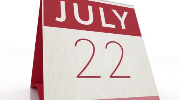 Tanggal 23 Juli. kalender berubah menjadi 23 Juli animasi — Stok Video