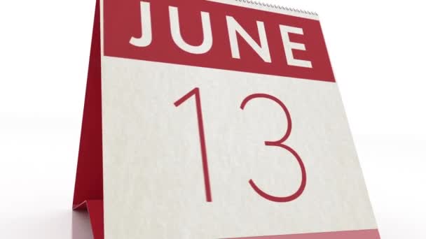 Дата 14 июня. изменение календаря на анимацию 14 июня — стоковое видео