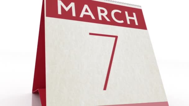 8 marzo data. modifica del calendario all '8 marzo animazione — Video Stock