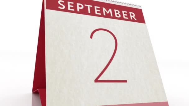 Ημερομηνία 3 Σεπτεμβρίου. αλλαγή ημερολογίου σε 3 Σεπτεμβρίου animation — Αρχείο Βίντεο