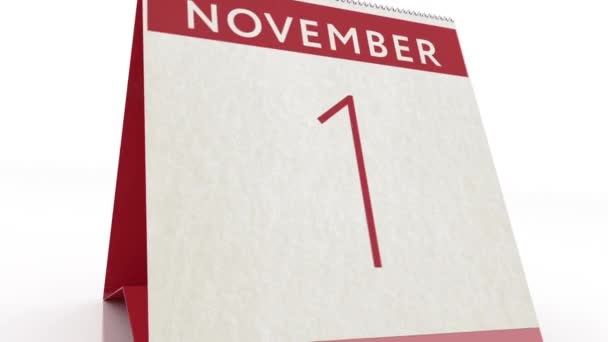 Fecha del 2 de noviembre. cambio de calendario a la animación del 2 de noviembre — Vídeo de stock