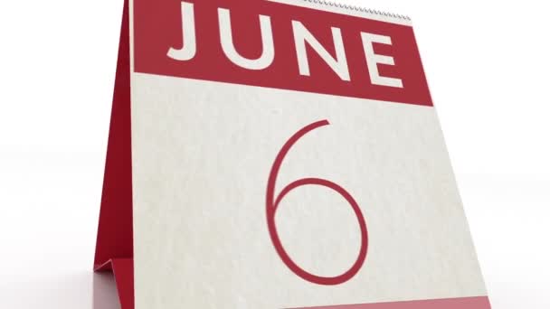 Uitgaan op 7 juni. kalender wijzigen naar 7 juni animatie — Stockvideo